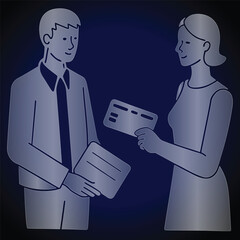 Man and Woman Exchanging Credit Card and Document couple