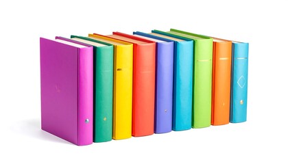 Row of colorful hardback books (1)