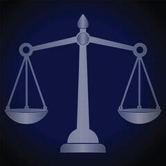 Metallic balance scales with dark blue gradient background