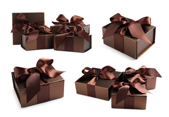 Set of gift boxes on white background