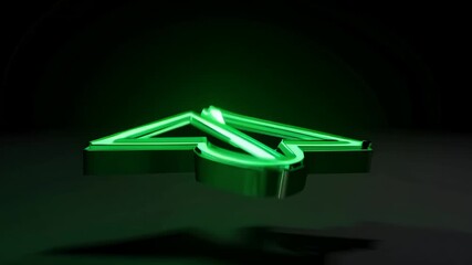 high definition 3d animation glowing holographic left pointing double arrow symbol displayed green glitch distortion black screen resembling old retro TV aesthetic futuristic digital energy - Powered by Adobe