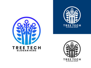 Nature tech with circle logo design vector template
