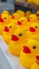 Rows of bright yellow rubber ducks