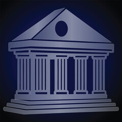 Metallic courthouse building with columns and dark blue gradient background