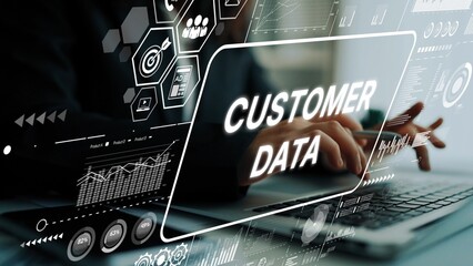Abstract Representation of Customer Data Analysis with Digital Graphics and Futuristic Interface Design. Asymptotic smart data analytic.