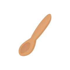 Empty wooden spoon on a white background. Vector cartoon illustration of a spoon. Kitchen item.