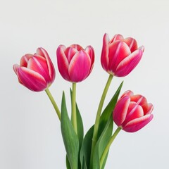 Fototapeta premium Vibrant pink tulip flowers isolated on a clean white background, showcasing beauty and freshness. A perfect image for springtime concepts ,isolated ,spring ,stem