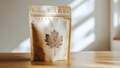 Eco friendly kraft packaging with leaf high resolution photo