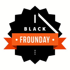Black friday sale emblem with orange ribbon and text