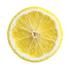 A vibrant lemon slice isolated on transparent background showcases its juicy texture
