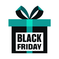 Black friday gift box with teal ribbon and bow