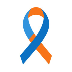 Awareness ribbon in blue and orange colors on white background