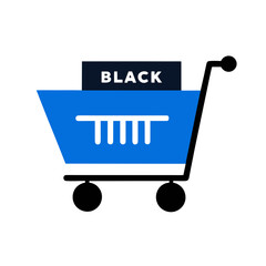 Blue shopping cart with black friday text on white background
