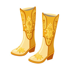 Golden royal boots icon in flat cartoon vector style