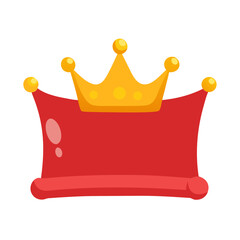 Crown on red cushion in cartoon flat style