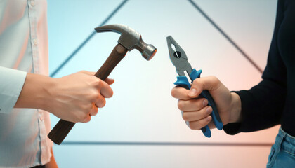 Hammer and pliers: tool duet for work


