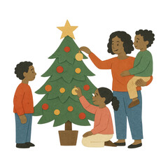 Fototapeta premium PNG Family decorating Christmas tree joyfully.