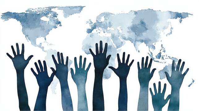 Outstretched Hands of Unity Against a World Map Expressing Global Collaboration and Collective Effort for Social Change and Community Empowerment captured with clarity