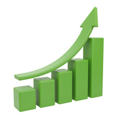 Ascending bar chart with arrow indicating progress and financial growth concept, on clean isolated