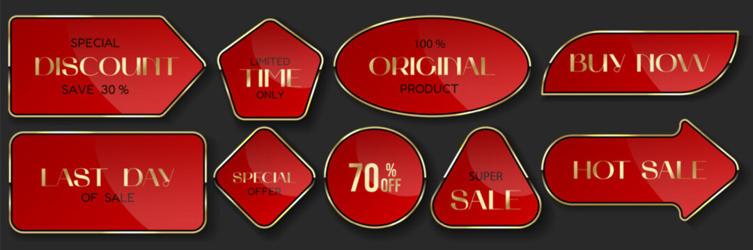 An elegant set of luxurious red sale labels