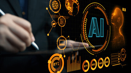 Dynamic visualization of artificial intelligence concepts, showcasing data analytics and technology integration for enhanced business intelligence and future innovations. Cipher