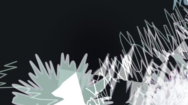 Abstract digital art with jagged shapes and scribbled lines in shades of gray and blue on a dark background