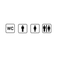 Toilet icon set. WC sign. Washroom, male, female, unisex accessible, baby changing table room, shower, handicap.         Public bathroom pictogram.  