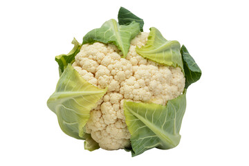 Fresh cauliflower head with vibrant green leaves, a versatile ingredient for healthy recipes and culinary creations promoting wellness and mindful eating