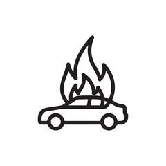 A simple line art icon representing a car on fire