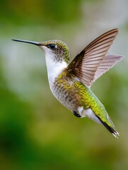 Naklejka premium Iridescent hummingbird hovering gracefully in vibrant green surroundings