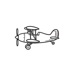 Hand drawn sketch of a vintage biplane airplane in black and white