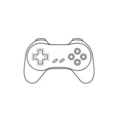 A simple line drawing of a video game controller, isolated on a