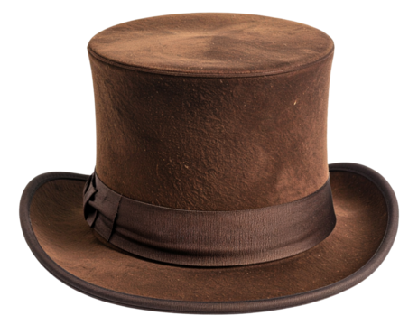 Classic Vintage Brown Top Hat Front View, Isolated Transparent Background PNG