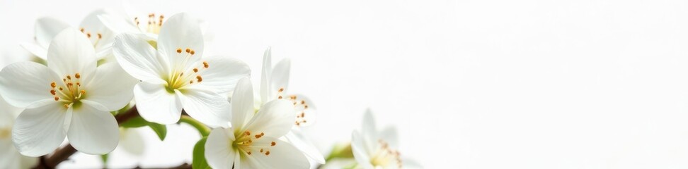 Delicate white jasmine blossoms isolated on pure white backdrop , summer, background