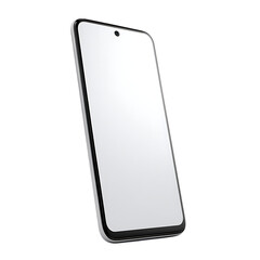 Sleek smartphone with a blank screen isolated on transparent background stands upright