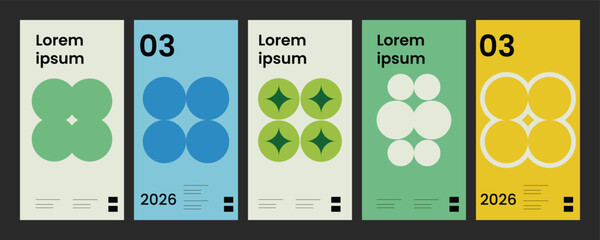 Abstract geometric shapes and numbers in a minimalist poster design with pastel colors