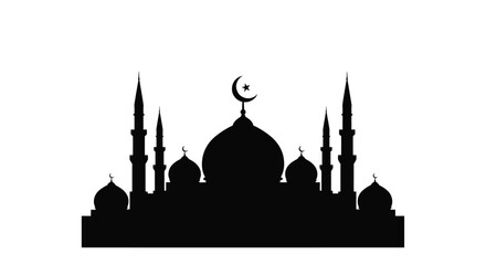 A striking silhouette of a mosque with minarets and a crescent moon © Md Abdul Gafur