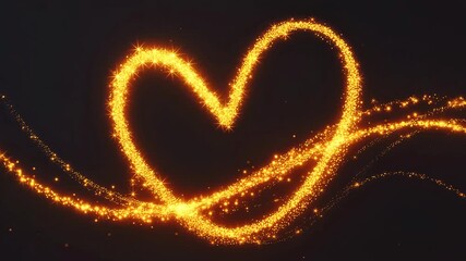 Seamless Animation of Glowing Glitter Particle Heart Loop on Dark Background - Powered by Adobe