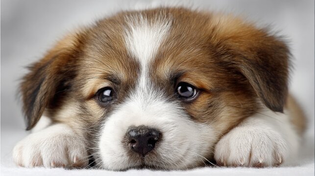 Puppy Resting Its Head on Paws With Sad Eyes in a Softly Blurred Background