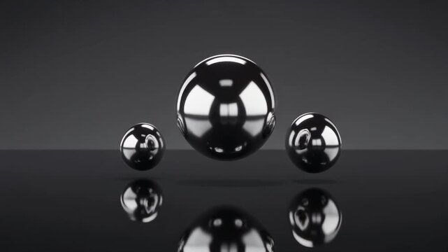 Abstract 3D rendering of levitating metallic orbs symbolizing balance, technology, and futuristic concepts