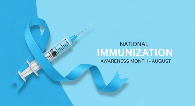 National Immunization Awareness Month text with syringe and ribbon - Powered by Adobe