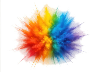 Rainbow powder exploding, creating a vibrant colorful cloud on transparent background, celebrating holi festival abstract art