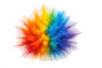 Rainbow powder exploding, creating a vibrant colorful cloud on transparent background, celebrating holi festival abstract art