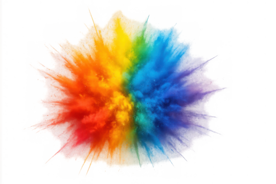 Rainbow powder exploding, creating a vibrant colorful cloud on transparent background, celebrating holi festival abstract art