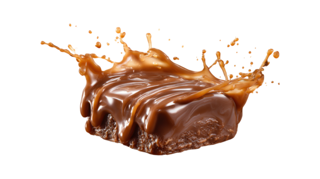 Chocolate candy with a splash of caramel isolated on a white background