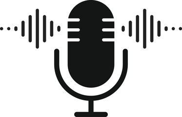 Microphone icon with sound wave symbol. Voice Recording and Audio Input Interface. Sound Control and Recording sign. Podcast Studio or Speaking Broadcast symbols