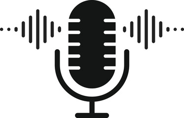 Microphone icon with sound wave symbol. Voice Recording and Audio Input Interface. Sound Control and Recording sign. Podcast Studio or Speaking Broadcast symbols