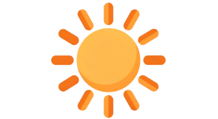 A cheerful cartoon sun with bright orange rays radiating from a central circle on black background.