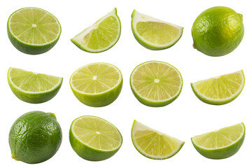 Vibrant fresh limes, whole and sliced, bursting with zesty flavor perfect for culinary inspiration and healthy living projects.