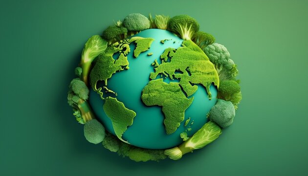 world vegan day poster with planet earth made of green vegetables and broccoli - Powered by Adobe